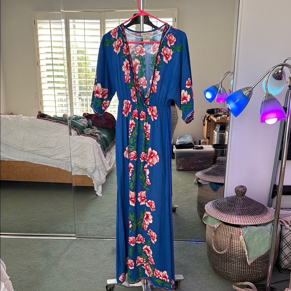 Flying Tomato Blue Kimono Sleeve Maxi Dress